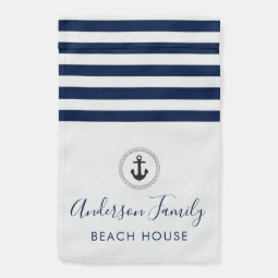 Nautical Handwritten Family Beach House Garden Flag | Zazzle