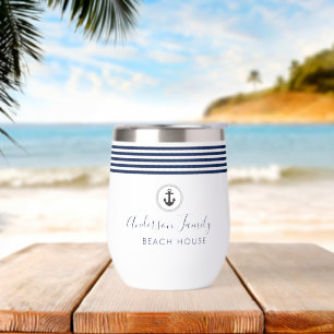 Nautical Handwritten Family Beach House Thermal Wine Tumbler