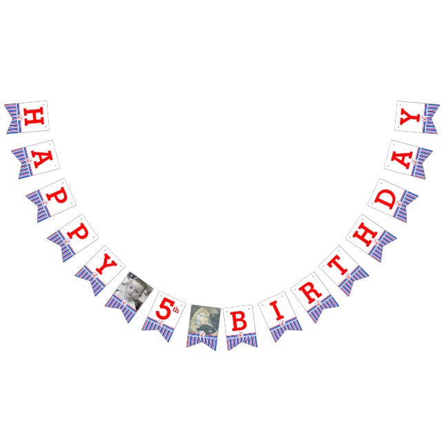 Nautical Happy Birthday 5th kids age bunting Bunting Flags (All)