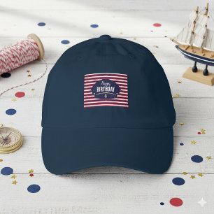 Nautical Happy Birthday Kids Hat Navy & Red Stripe