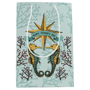 Nautical Happy Fathers Day Seahorse & Coral Photo Medium Gift Bag