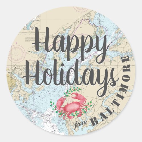 Nautical Happy Holidays from Baltimore Classic Round Sticker