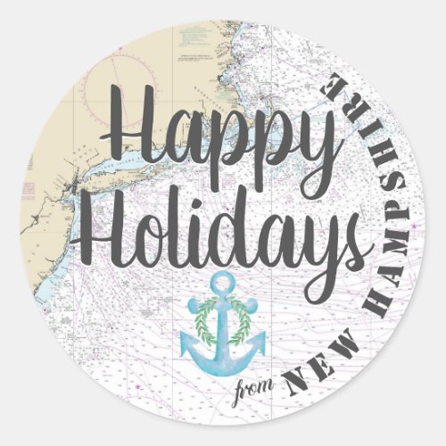 Nautical Happy Holidays from New Hampshire Classic Round Sticker