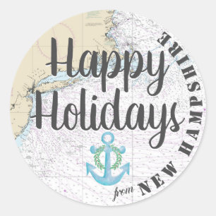 Nautical Happy Holidays from New Hampshire Classic Round Sticker