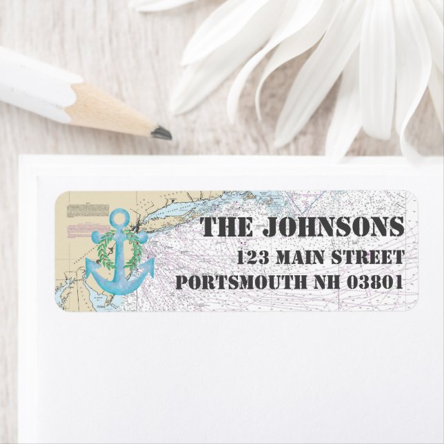 Nautical Happy Holidays from New Hampshire Label (Insitu)