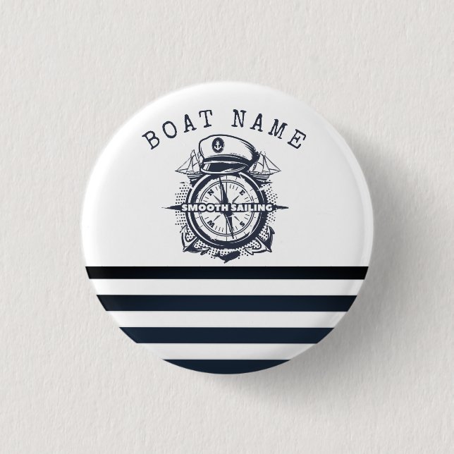 Nautical Hat, Anchor,Wheel Navy Blue Striped  Button (Front)