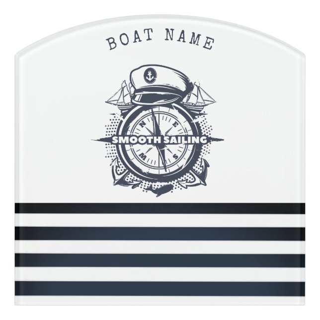 Nautical Hat, Anchor,Wheel Navy Blue Striped   Door Sign (Contour Front)