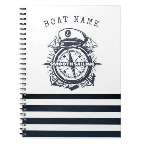 Nautical Hat AnchorWheel Navy Blue Striped  Notebook