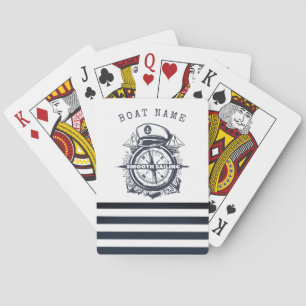 Nautical Hat, Anchor,Wheel Navy Blue Striped Poker Cards