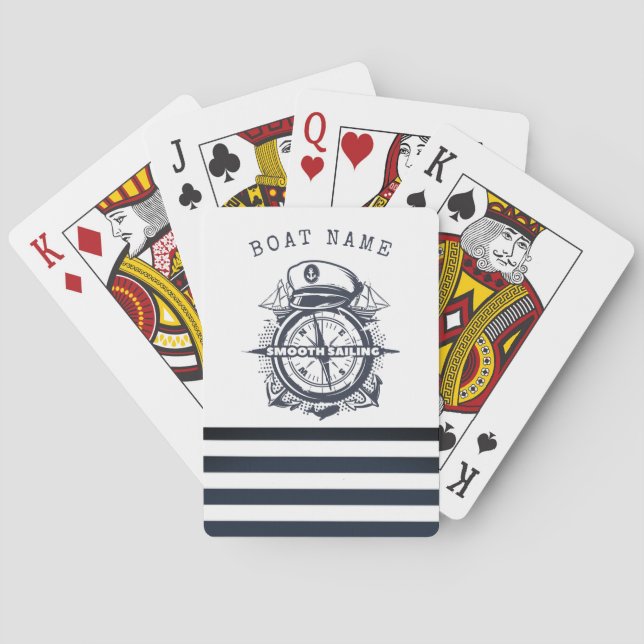Nautical Hat, Anchor,Wheel Navy Blue Striped    Poker Cards (Back)
