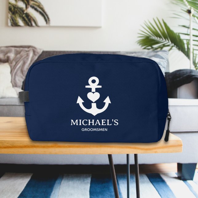 Nautical Heart Anchor Personalized Navy Groomsmen Dopp Kit (Creator Uploaded)