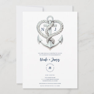 Nautical Heart Rope Anchor Coastal Engagement Invitation