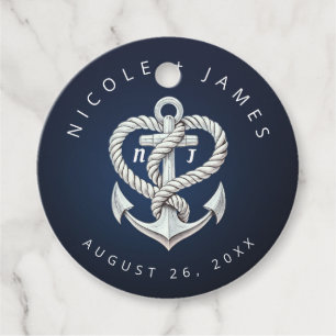 Nautical Heart Rope Anchor Coastal Navy Wedding Favor Tags