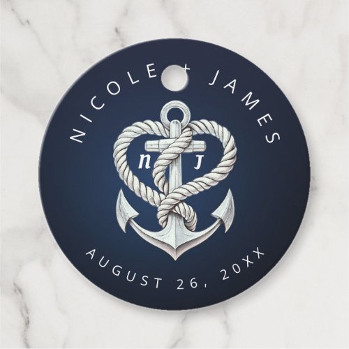 Nautical Heart Rope Anchor Coastal Navy Wedding Favor Tags