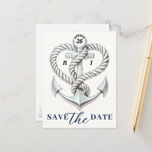 Nautical Heart Rope Anchor Coastal Save the Date Announcement Postcard
