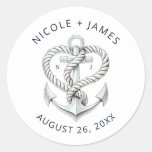 Nautical Heart Rope Anchor Coastal Wedding Classic Round Sticker