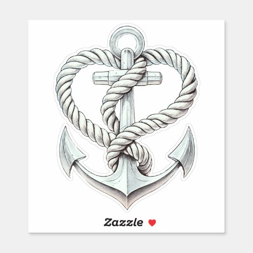 Nautical Heart Rope Anchor Coastal Wedding Sticker