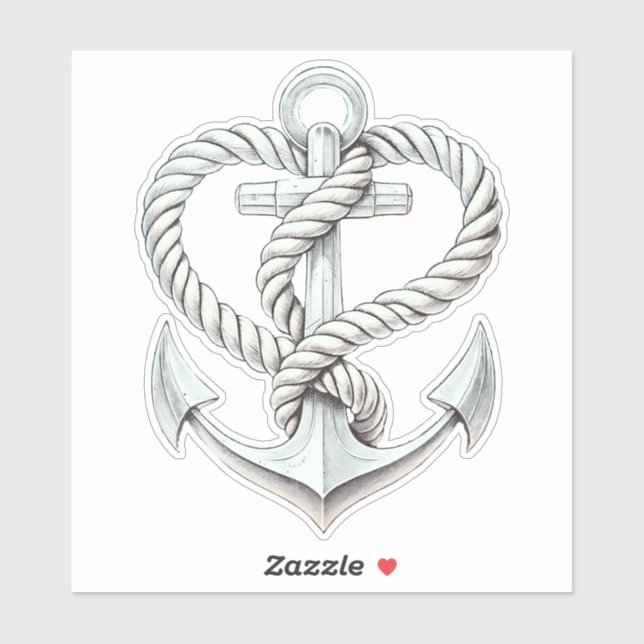 Nautical Heart Rope Anchor Coastal Wedding Sticker (Sheet)