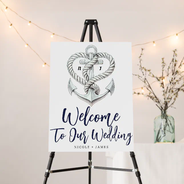 Nautical Rope Signs Nautical Heart Rope Anchor Wedding Welcome Sign | Zazzle