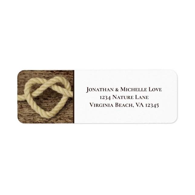 Nautical Heart Rope Knot Wood Background Address Label (Front)