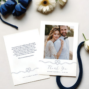 Nautical Heart Rope Navy & White Photo Thank You Card
