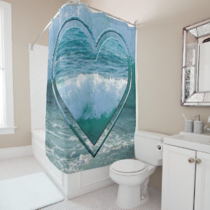 Nautical Heart Waves Sea Shore Ocean Shower Curtain