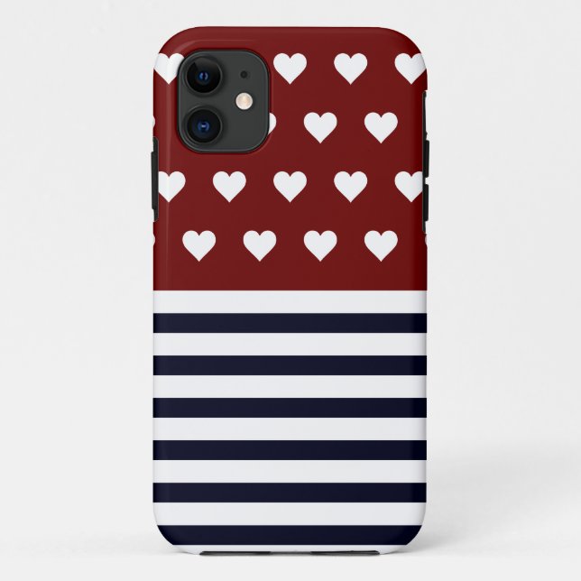 Nautical Hearts Striped Case-Mate iPhone Case (Back)