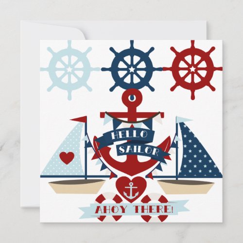 Nautical Hello Sailor Anchor Sail Boat Design Announcements