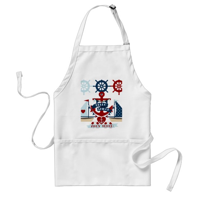 Nautical Hello Sailor Anchor Sail Boat Design Adult Apron (Front)