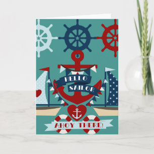 Nautical Hello Sailor Anchor Sail Boat Design Card