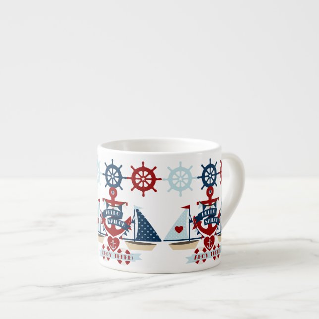 Nautical Hello Sailor Anchor Sail Boat Design Espresso Cup (Front Right)