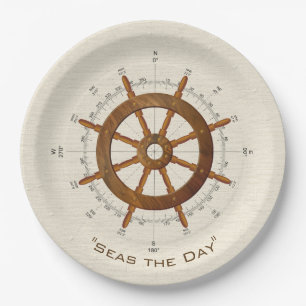 Nautical helm and compass paper plates