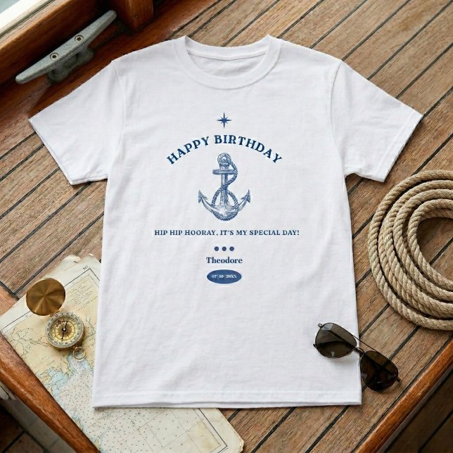 Nautical Hip Hip Hooray Birthday Tee (Set sail for birthday adventures.)