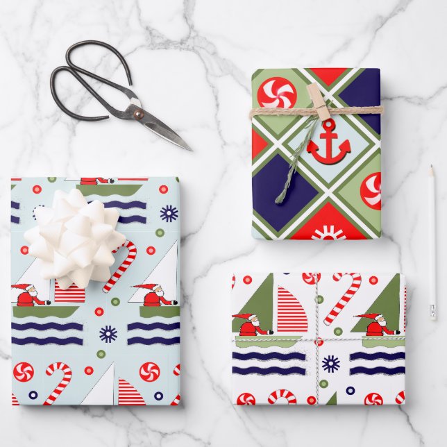 Nautical Holiday Gift Wrapping Paper Sheets (Front)