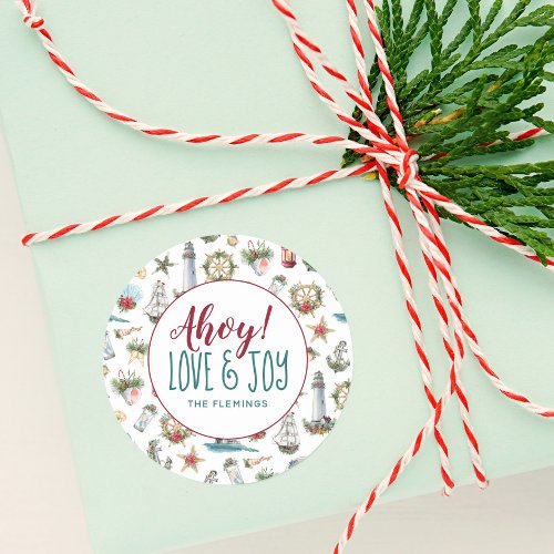 Nautical Holiday Personalized Classic Round Sticker