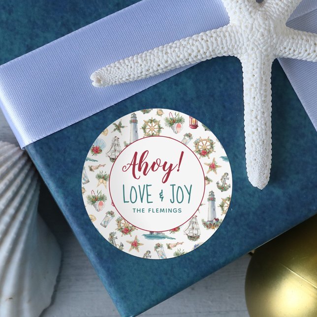 Nautical Holiday Personalized Classic Round Sticker (Creator Uploaded)