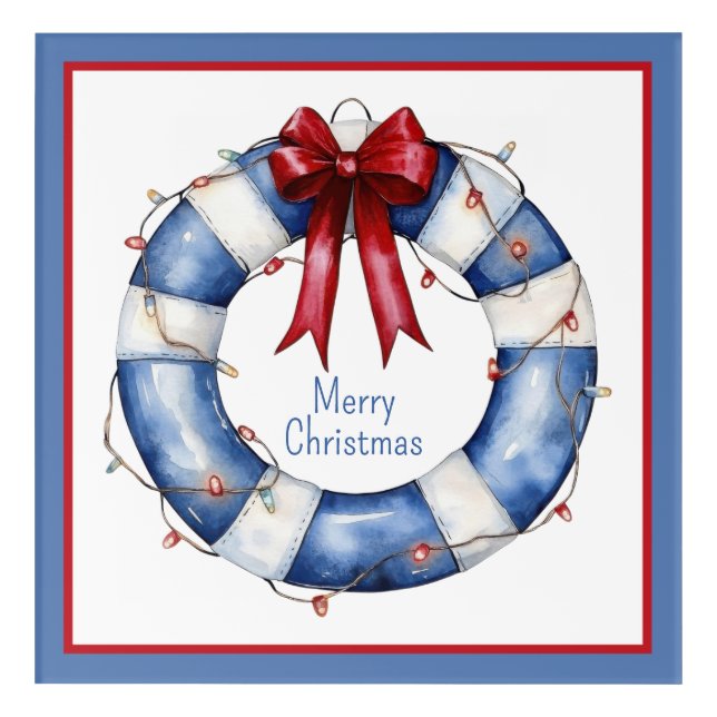Nautical Holiday Red and Blue Life Preserver Acrylic Print (Front)