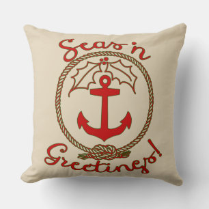 Nautical Holiday Red & Green You Customize Throw Pillow
