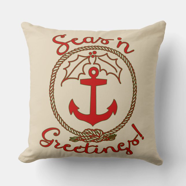 Nautical Holiday | Red & Green | You Customize Throw Pillow (Front)