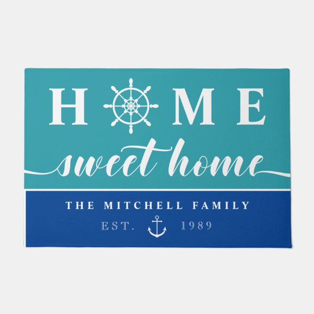 Nautical Home Sweet Home Add Name Doormat (Front)
