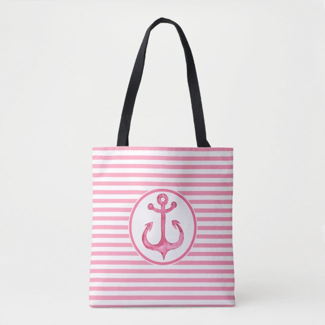 Nautical Hot Pink Anchor Striped Tote