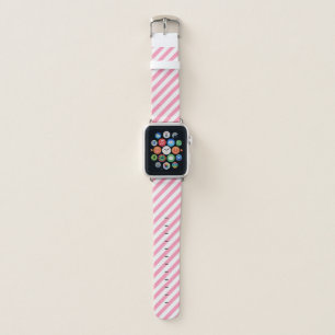 Nautical Hot Pink and White Diagonal Stripes Apple Watch Band