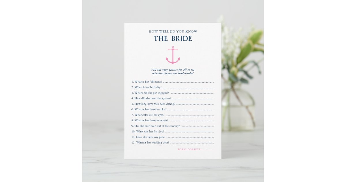 Nautical How Well Know Bride Bridal Shower Game Invitation | Zazzle