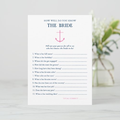 Nautical How Well Know Bride Bridal Shower Game Invitation