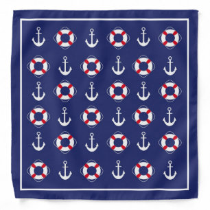 Nautical icons on navy blue bandana