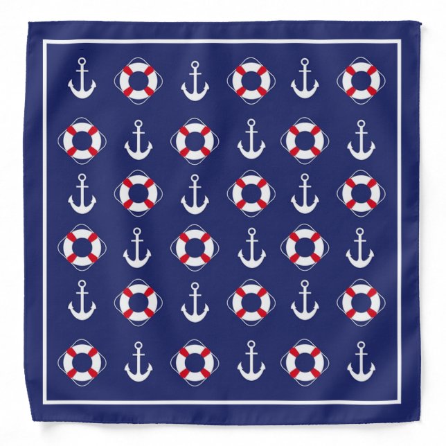 Nautical icons on navy blue bandana (Front)