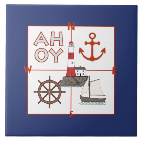 Nautical Illustrative Design Ceramic Tile