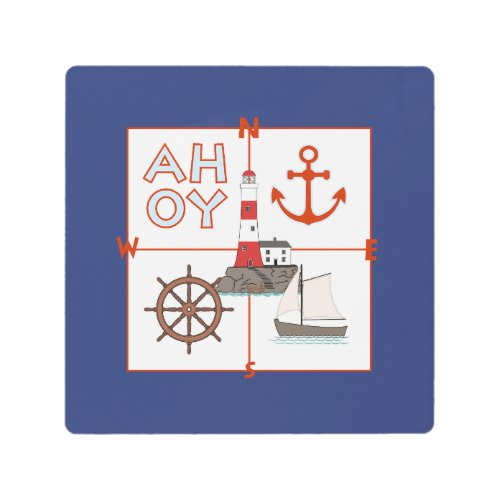 Nautical Illustrative Design Metal Print