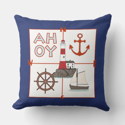 Nautical Illustrative Design Throw Pillow