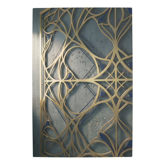 Nautical Industrial Deep Navy Gold Geometric Abstr Metal Print (Front)